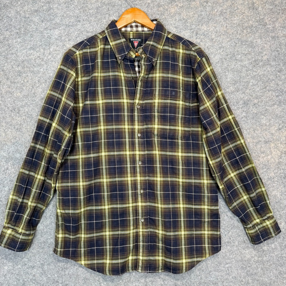 Scottevest Pearl Snap Shirt Mens Medium Yellow Black Grid Plaid ( No Magnets)